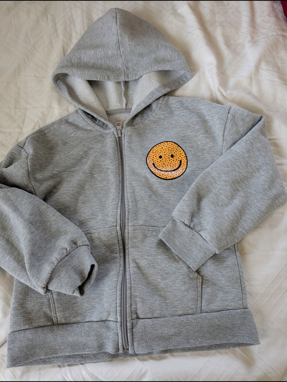 Cat & Jack Grey Zip Hoodie with Orange Smiley Patch